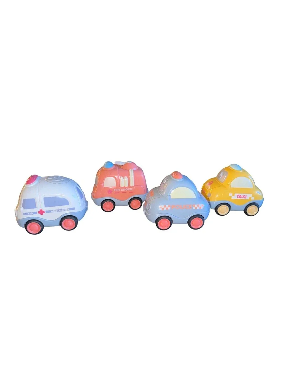 4pc Toy Emergency Service Vehicle Set Ambulance Fire Engine Police Taxi Kids
